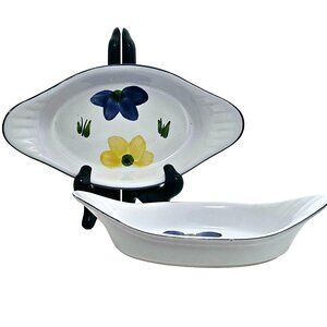 2 Maxam Italian Daisy Casserole Bowls 10.7" double portion Portugal  floral dish